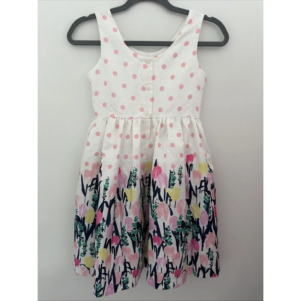 Gymboree Floral Dress Sz 8 Special Occassion Wedding Polka Dot Lined White Pink